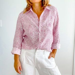 Frank & Eileen 100% Linen Paisley Pink and White Shirt Large